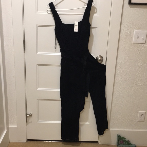 Anthropologie NWT Moulinette Soeurs Velvet Burnout Jumpsuit Wide Leg Tie Waist - Picture 5 of 11